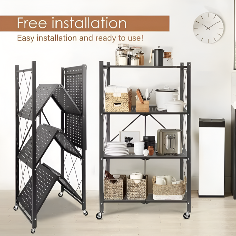 Foldable No-Installation Kitchen Shelves – Space-Saving Storage Solution