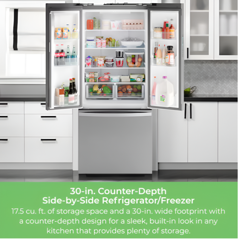 Counter-Depth 17.5 Cu. Ft. French Door Refrigerator – Spacious 3-Door Design with Ice Maker