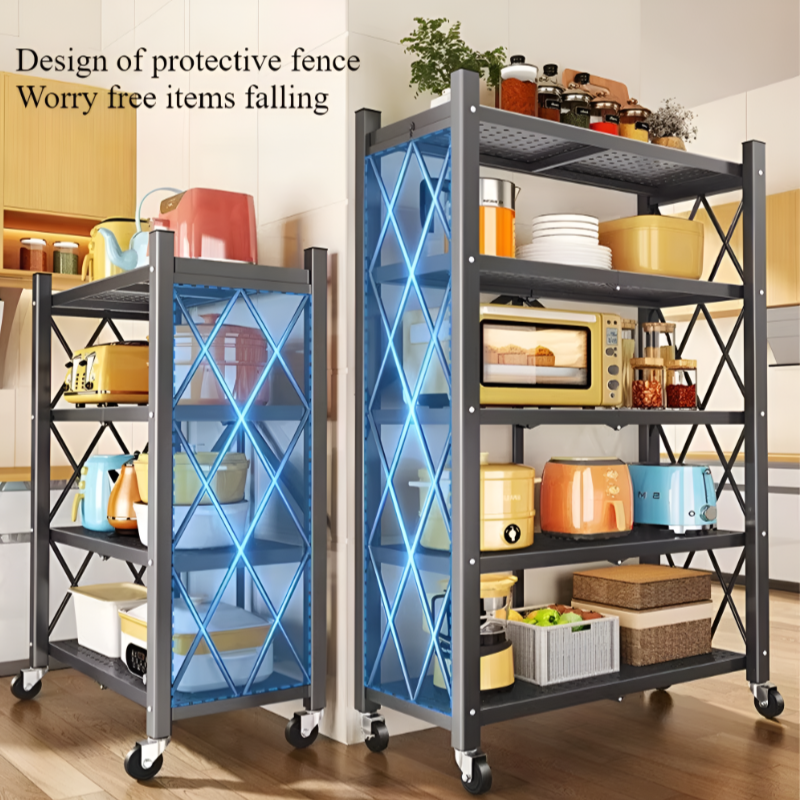 Foldable No-Installation Kitchen Shelves – Space-Saving Storage Solution
