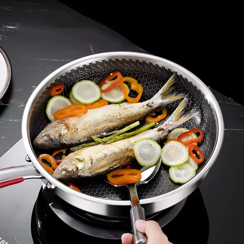 Stainless Steel Non-Stick Frying Pan – Honeycomb Design for Induction & Gas Stoves