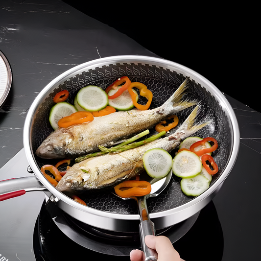 Stainless Steel Non-Stick Frying Pan – Honeycomb Design for Induction & Gas Stoves
