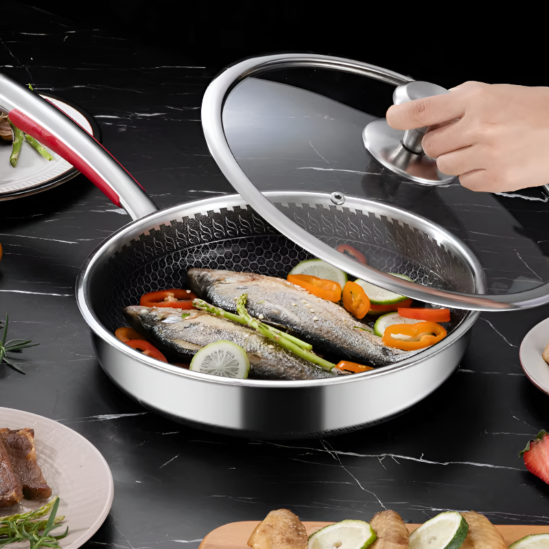 Stainless Steel Non-Stick Frying Pan – Honeycomb Design for Induction & Gas Stoves