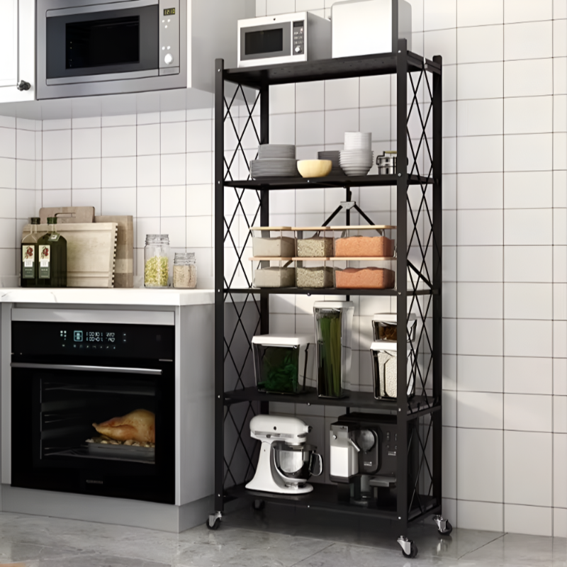 Foldable No-Installation Kitchen Shelves – Space-Saving Storage Solution