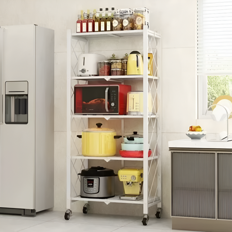 Foldable No-Installation Kitchen Shelves – Space-Saving Storage Solution